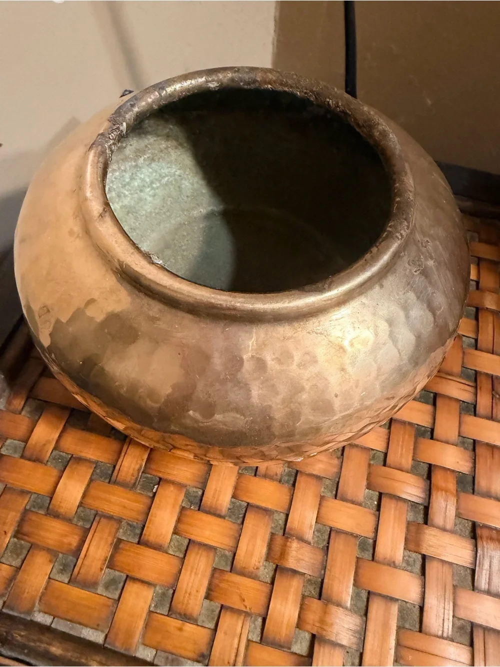 Vintage Hammered Brass Bowl Planter Cachepot Boho Patina Home Decor
